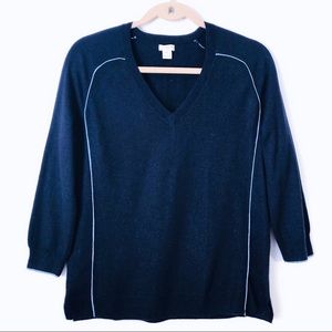 J. Crew Womens Merino Wool Blend V-Neck Sweater Navy Blue Size XS